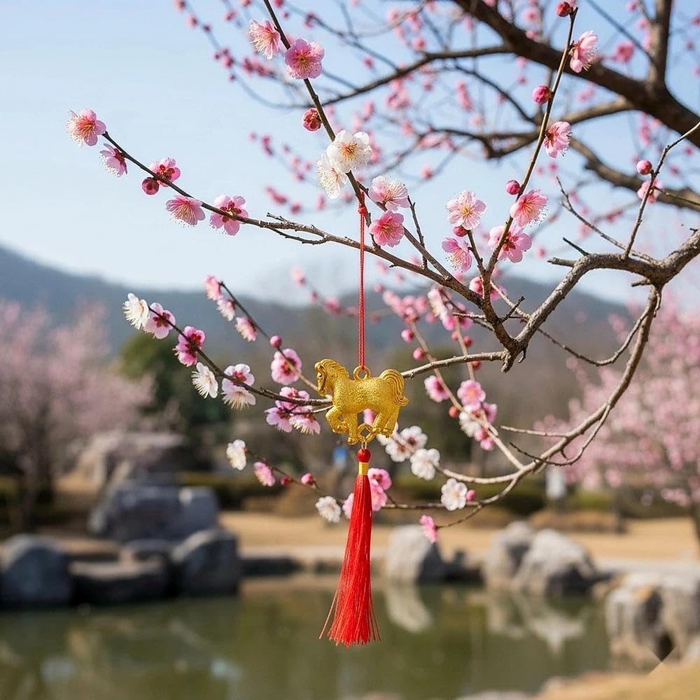 LOGOFUN 12pcs Chinese Horse Hanging Ornaments with Red Tassel