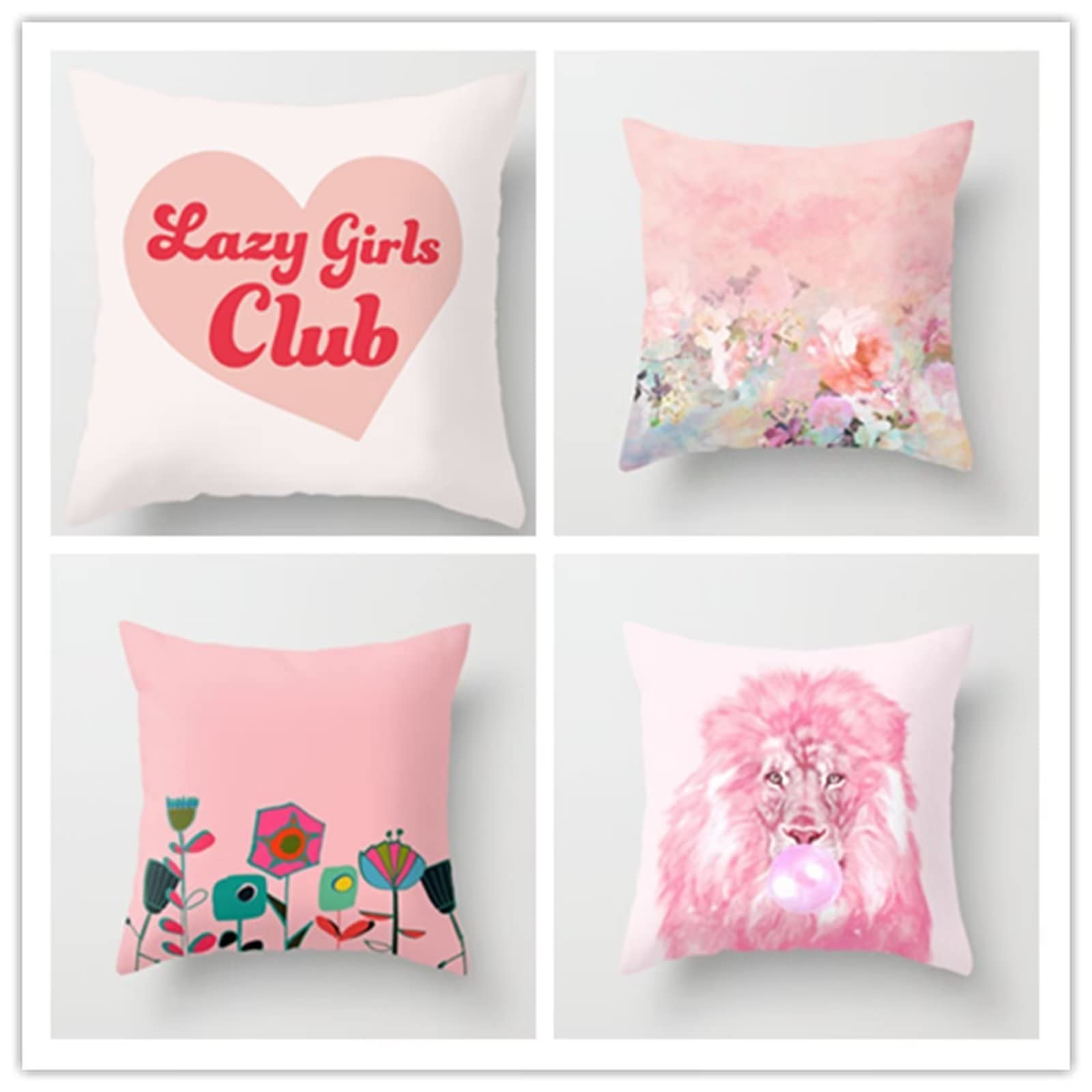 Cojines 65x65cm Rosa escandinavo Cojines Decorativos para Sofa Moderna Decorativa Cojín Juego de 4 para Decoración Hogar Linen Almohadas cuadradas Funda de Cojín D-231