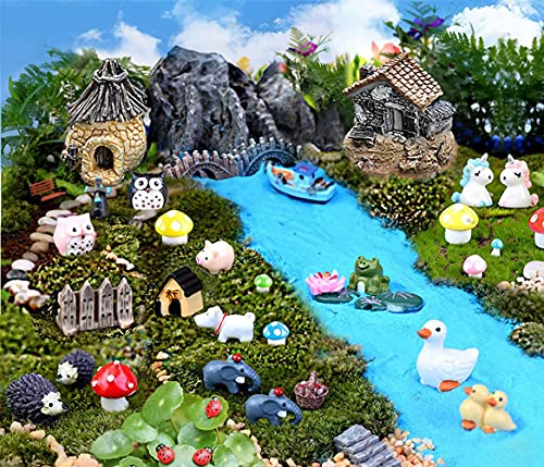 104 Pcs Miniature Fairy Garden Accessories, Including Fairy Garden Animals, Mini Garden Houses And Diy Fairy Garden Dollhouse Decoration,Miniature Figurines, Micro Landscape Ornaments, Garden Diy Kit #TOP2