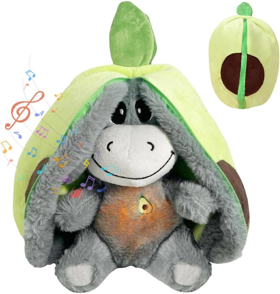 Atmendes Kuscheltier, Esel Kuscheltier mit Atembewegung und Musik, Weiches Schlafender Plüsch Esel mit Warmem Licht, Schlummer Kuscheltiers für Neugeborene und Junge Mütter (Avocado)