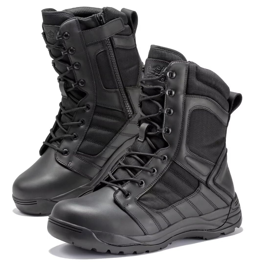 Tactical Boots for Men Side Zipper 8 Inch Lightweight Comfortable Military Hiking Boots(BMP110)