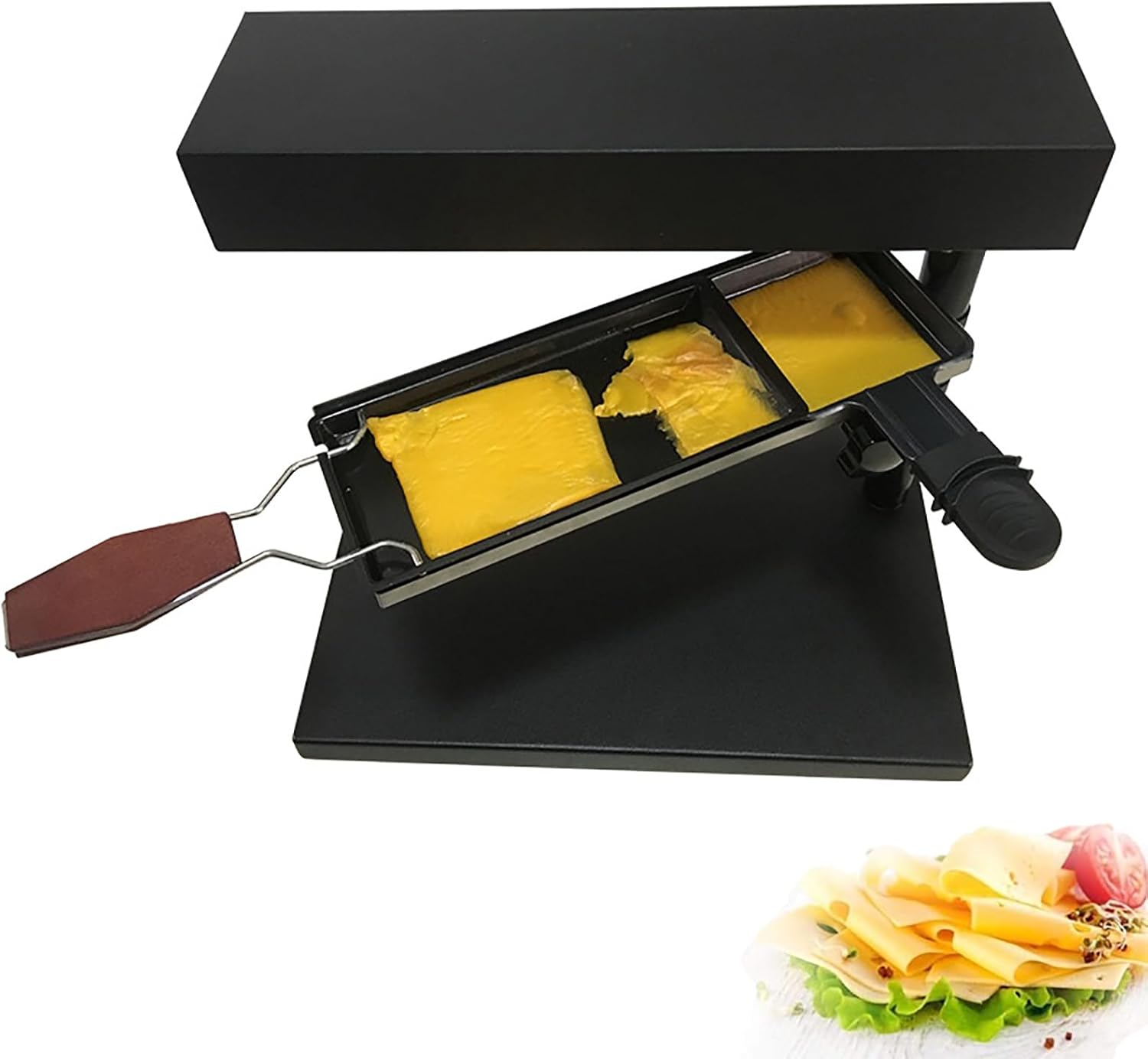 Raclette Melting Machine, 600W Electric Cheese Maker with Anti-slip Floor, 26 * 9cm Heating Area and Adjustable Bracket Angle, Fast Heating and Removable Grill, For Dinner Parties, Appetizers