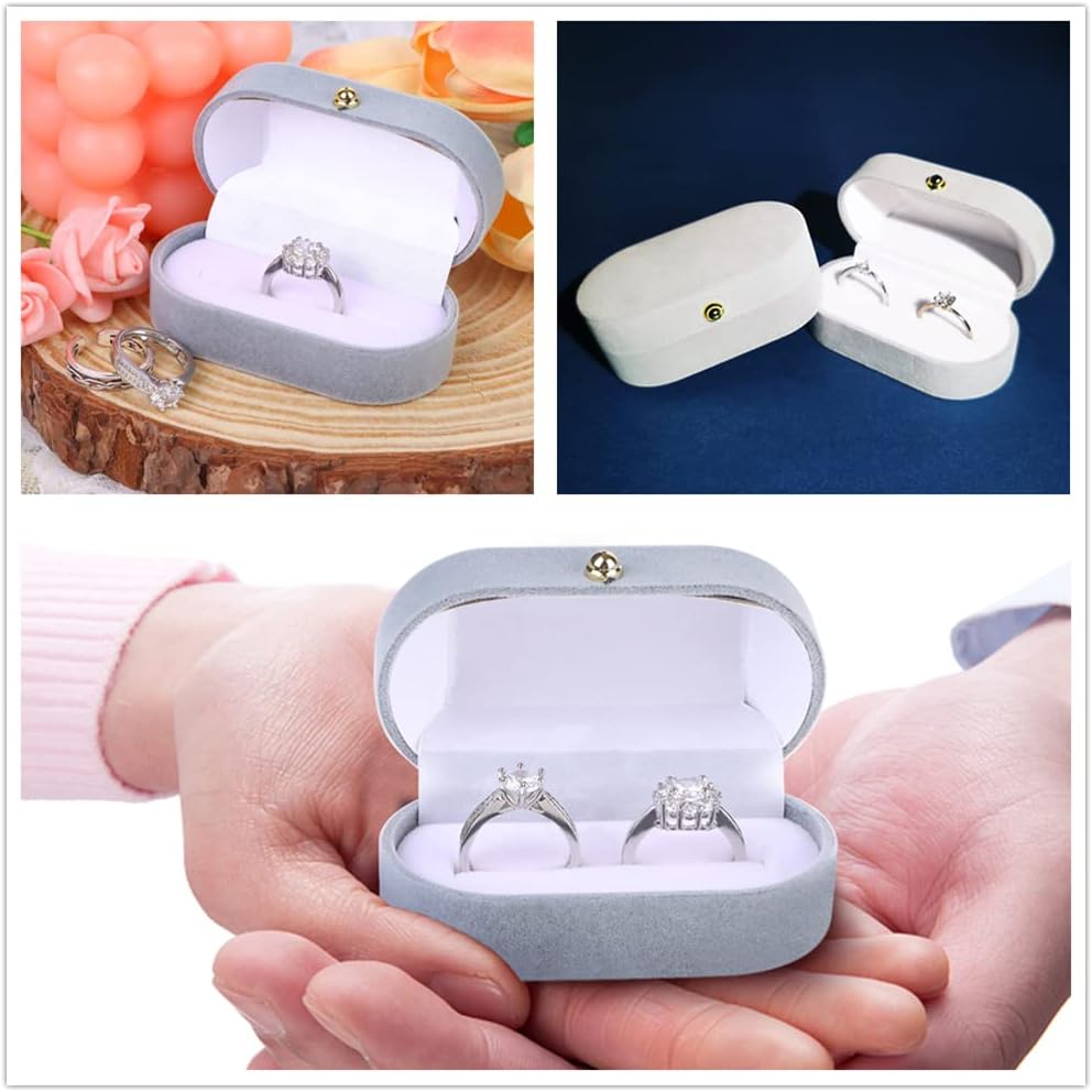SHIZHENFU Double Ring Box - Velvet Wedding Ring Box for Engagement/Valentine's Day/Anniversary, Or for Earring Box's (Grey) - Image 5