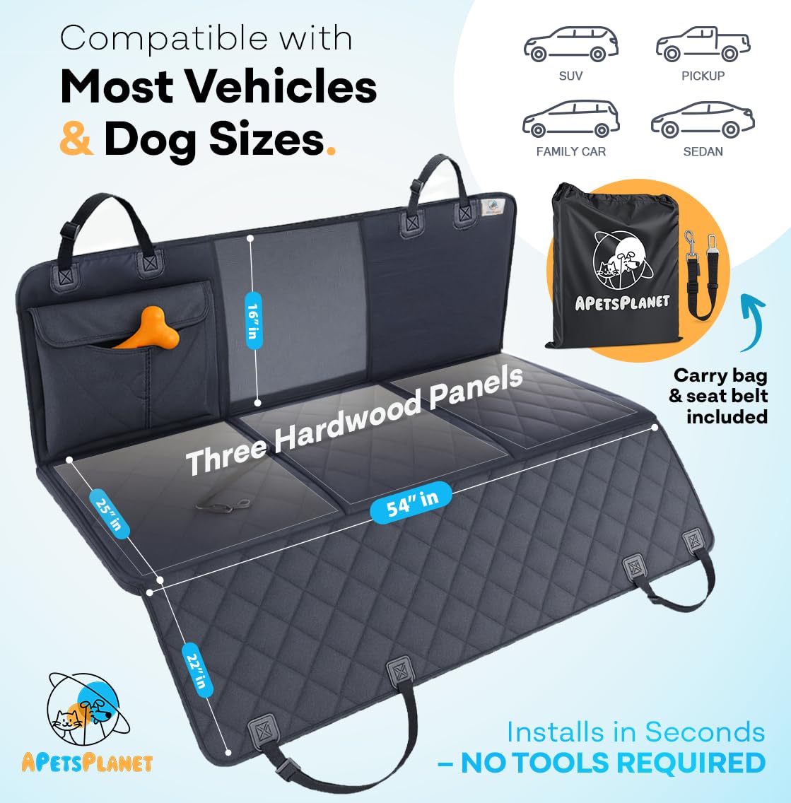APetsPlanet Dog Car Seat Cover for Back Seat Hard Bottom - Waterproof Backseat Extender for Dogs - Pet Hammock for Car, Truck, SUV - Protector Bed with Mesh Window & Storage - Black, No Door Covers - image 5