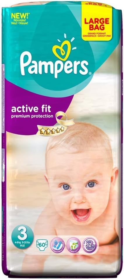 Pampers Active Fit Size 3 (Midi) Large Pack - 60 Nappies by GLKB4