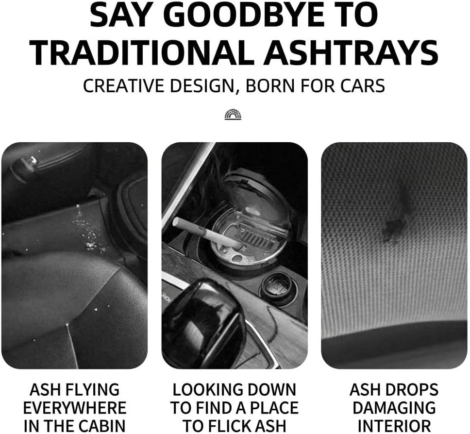 Car Ashtray for Honda Civic Type R 2016-2021, Smokeless Ashtray with Lid, Odor-Proof Silicone Seal & Fireproof PBT for Night Driving, Matte Black
