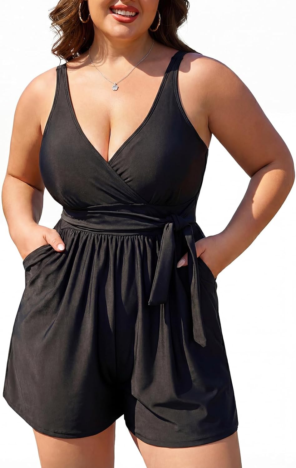 Smismivo Plus Size Swim Rompers One Piece Swimsuit Women Modest Bathing Suit with Pockets 2026 Full Coverage Swimwear