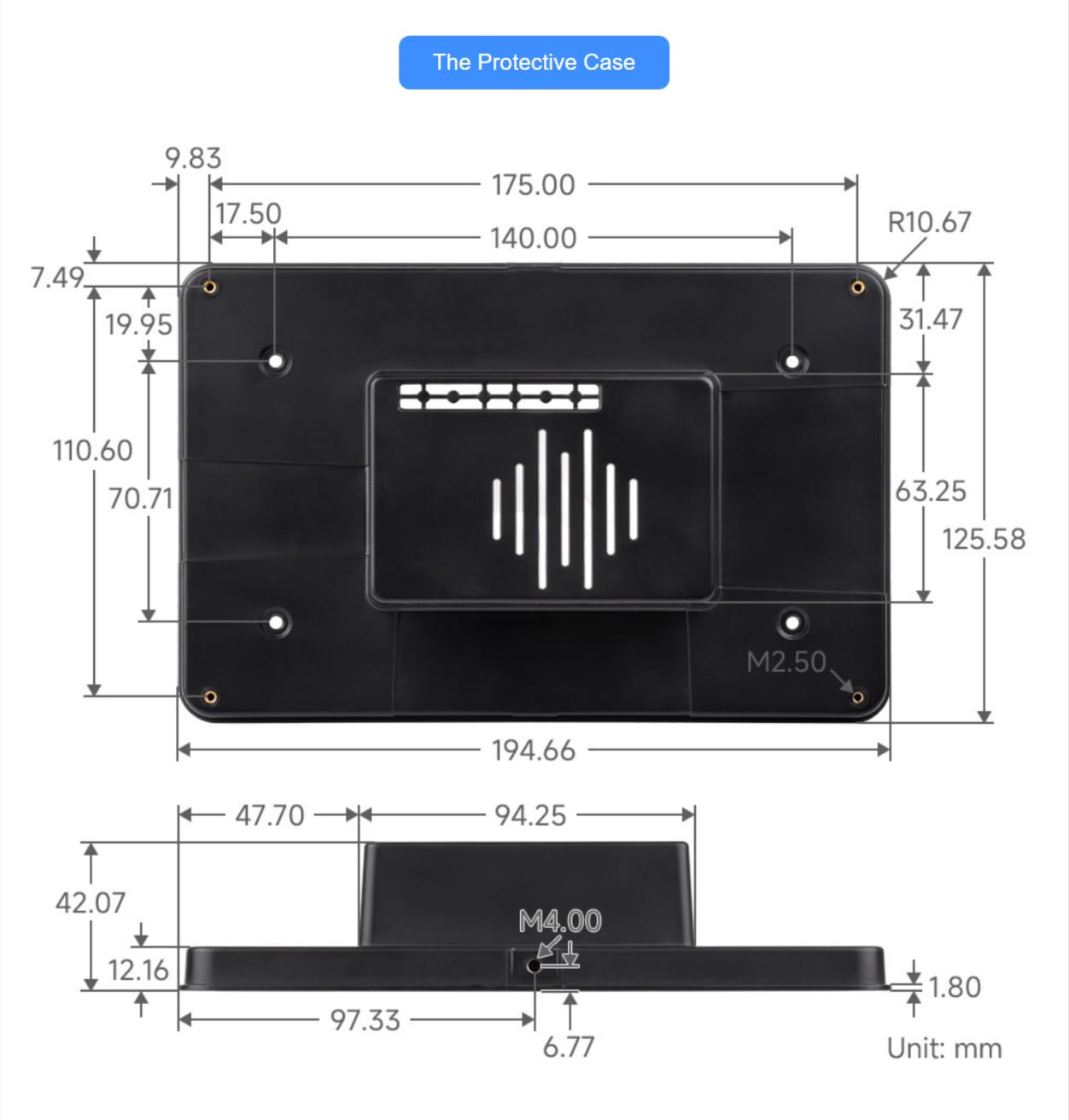 TUOPUONE Pantalla táctil capacitiva DSI de 7 pulgadas, 1280 × 720 píxeles, panel IPS, panel de vidrio endurecido, proceso táctil antihuellas de 10 puntos con funda