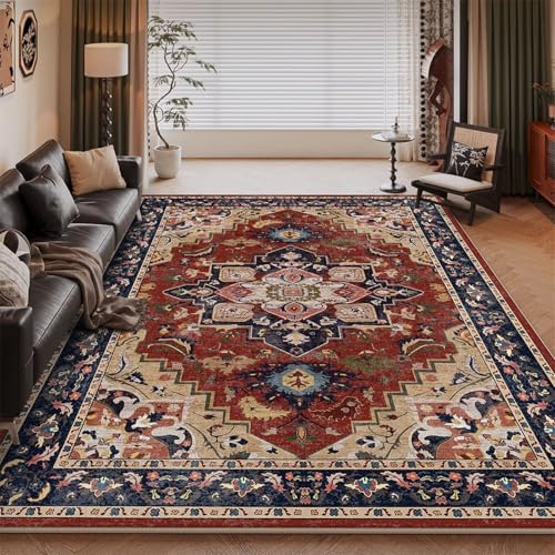 Tapis de grande taille retro-blumen dunkelrot 180x250 cm antidérapant - 2