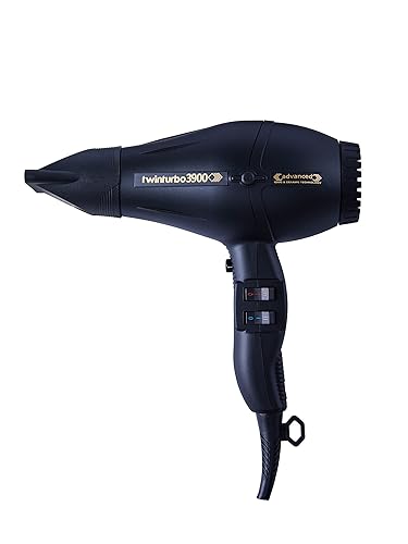 Turbo Power - Secador de pelo Ionic Professional, negro, doble turbo soplador avanzado, viene con cepillo, (3900 TP)