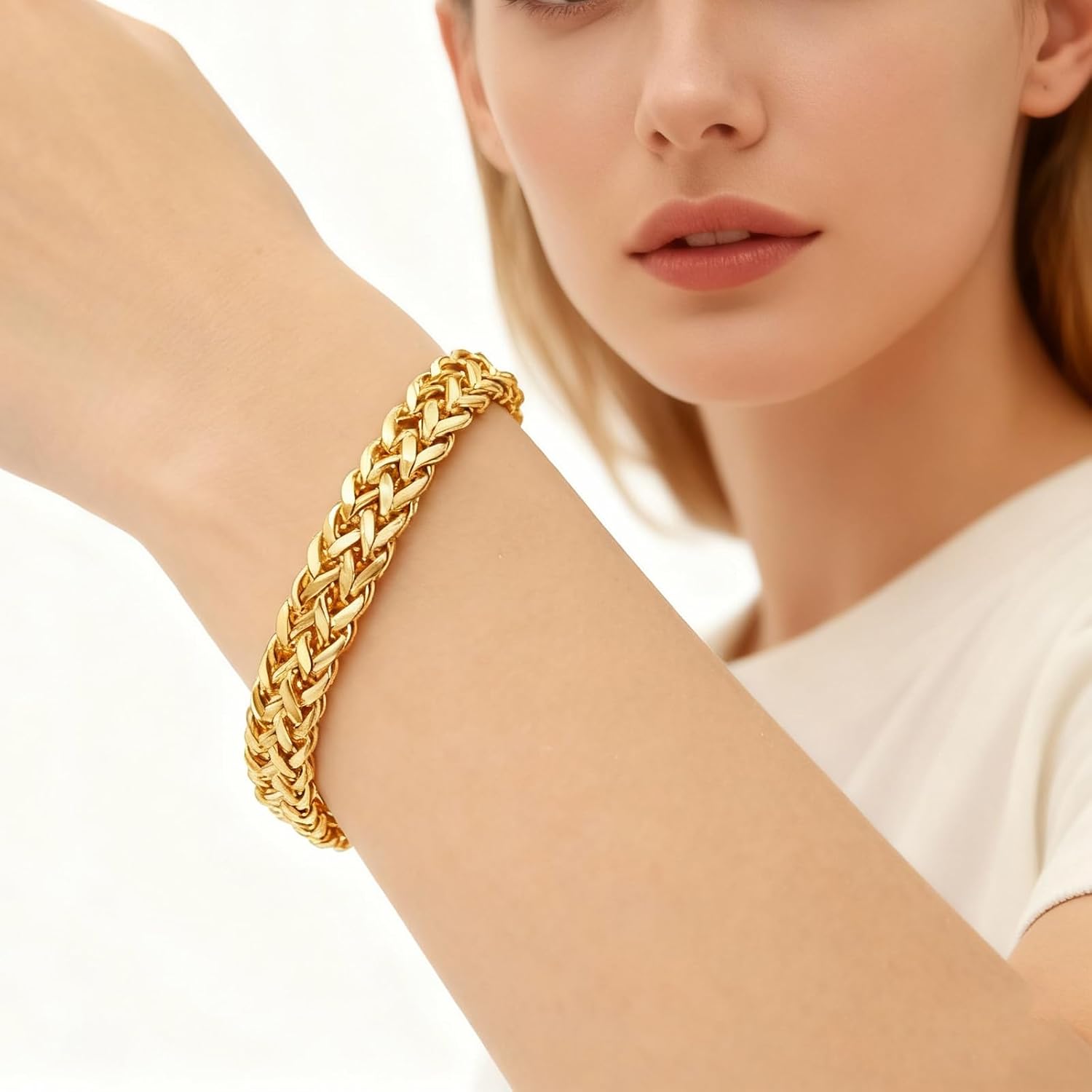 CaptainSteeL Cuban Link Chain Bracelet for Men- 316L Stainless Steel 9/10MM Width Fashion Pattern Snap Button Hip Hop Jewelry,Two Style Cuban Bracelets 18K Gold Plated/Stainless Steel with Gift Box - Image 2