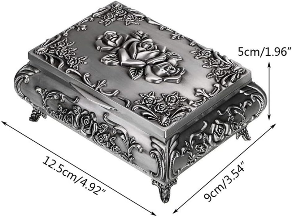 Retro Zinc Alloy Box Metal Three-dimensional Rose Makeup Box Earring Box(12.5x9x5cm)