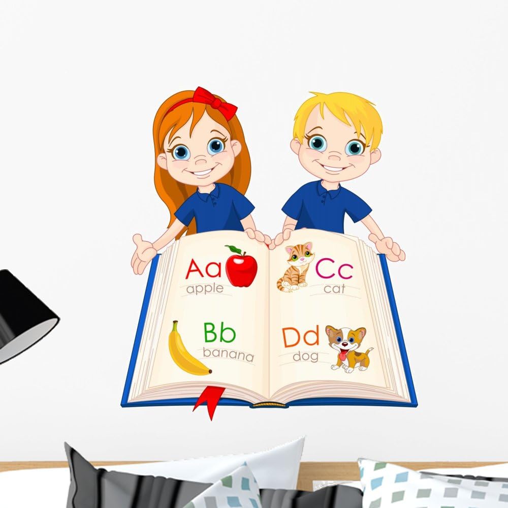 Children Reading Alphabet Book Wall Decal – Removable Vinyl Wall Sticker – Easy Peel & Stick – 24"