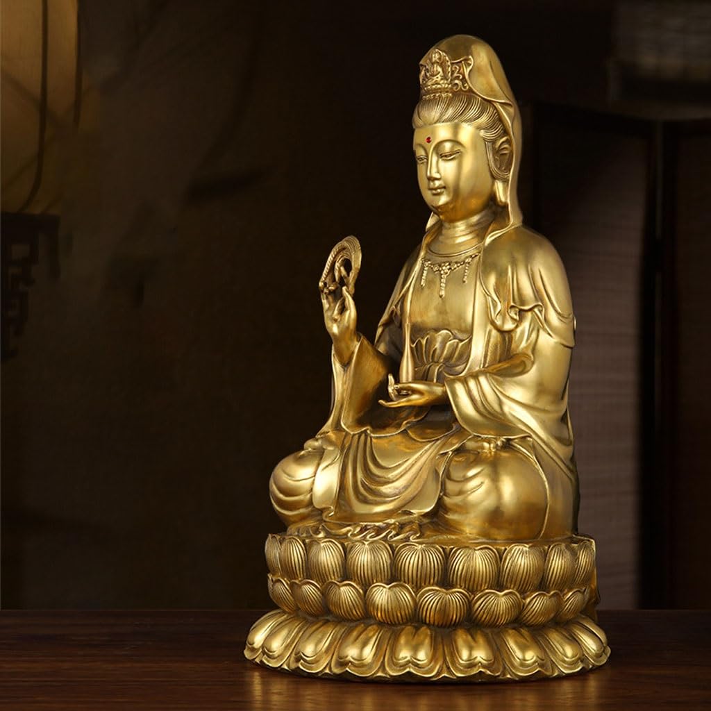 Posąg Buddy do wnętrz Mosiądz Guanyin Brązowy Statuetka Ozdoby Do Medytacji Guanyin Biuro Hostel Ozdoby Medytująca Posąg Buddy Figurka Rzeźba