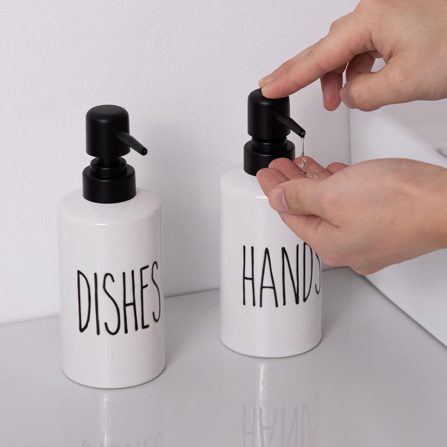 FE Hand Soap Dispenser, 10oz Ceramic Soap Dispenser for Bathroom with Plastic Pump(Hands) - Image 7