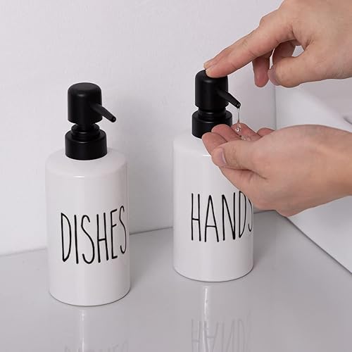 Miniatura 7 de FE Dispensador de jabón de manos, dispensador de jabón de cerámica de 10 onzas para baño con bomba de plástico (manos)
