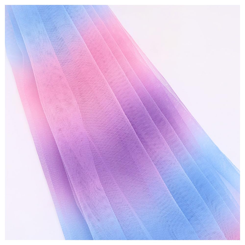 1.5Mx1M Rainbow Tulle Mesh Fabric Polyester Gradient Gauze Fabric for Clothing, Party Decoration, Pink/Blue/Purple