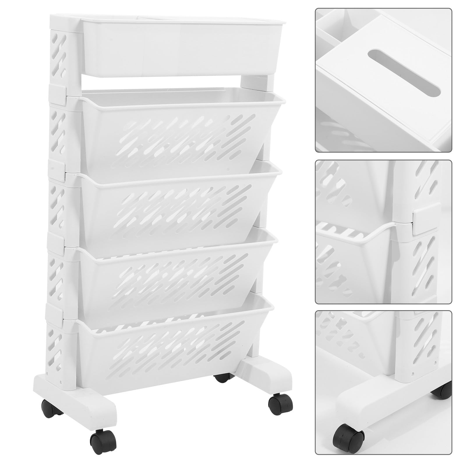 ABOOFAN Scaffale Portaoggetti Cucina Bianco in Plastico Multi-strato Ruote, Organizer Libri Grande Capacità di Carico per Casa e Ufficio