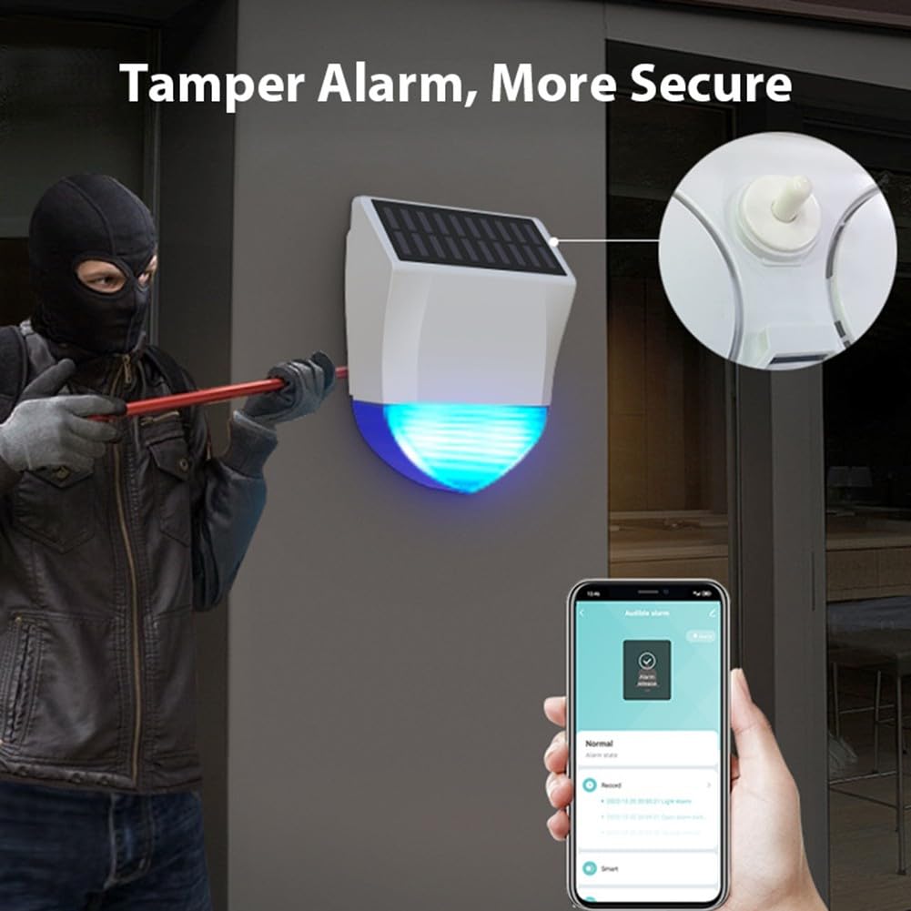 Alarma de luz y sonido para exteriores con energía solar para TUYA Smart y ZigBee, diseño ABS resistente a la intemperie con protección impermeable y solar, sirena de seguridad compacta de