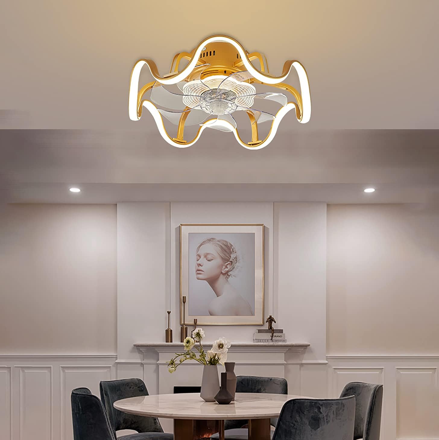 YUEGOO Fan with Ceiling Light,and Remote Control 3 Speeds Bedroom Dimmable Fan Ceiling Light with Timer Modern Living Room Quiet Ceiling Fan Light