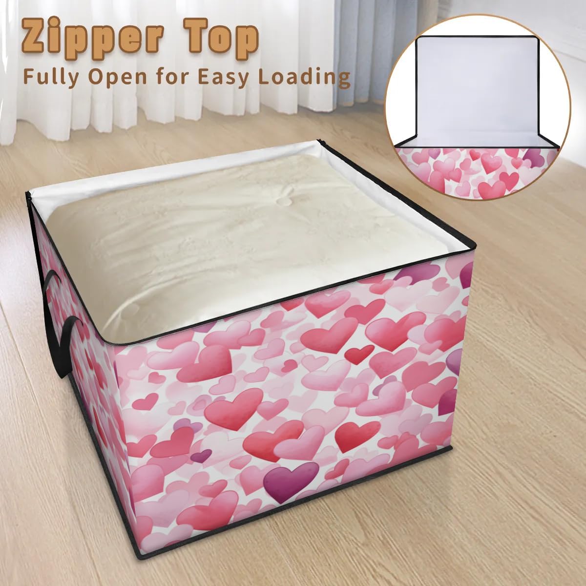Honeybaby 214L Extra Large Comforter Storage Bag Day Valentine Storage Totes with Lids Waterproof Closet Organizer Folding Blanket Storage Bags for Clothes Bedding Pillows