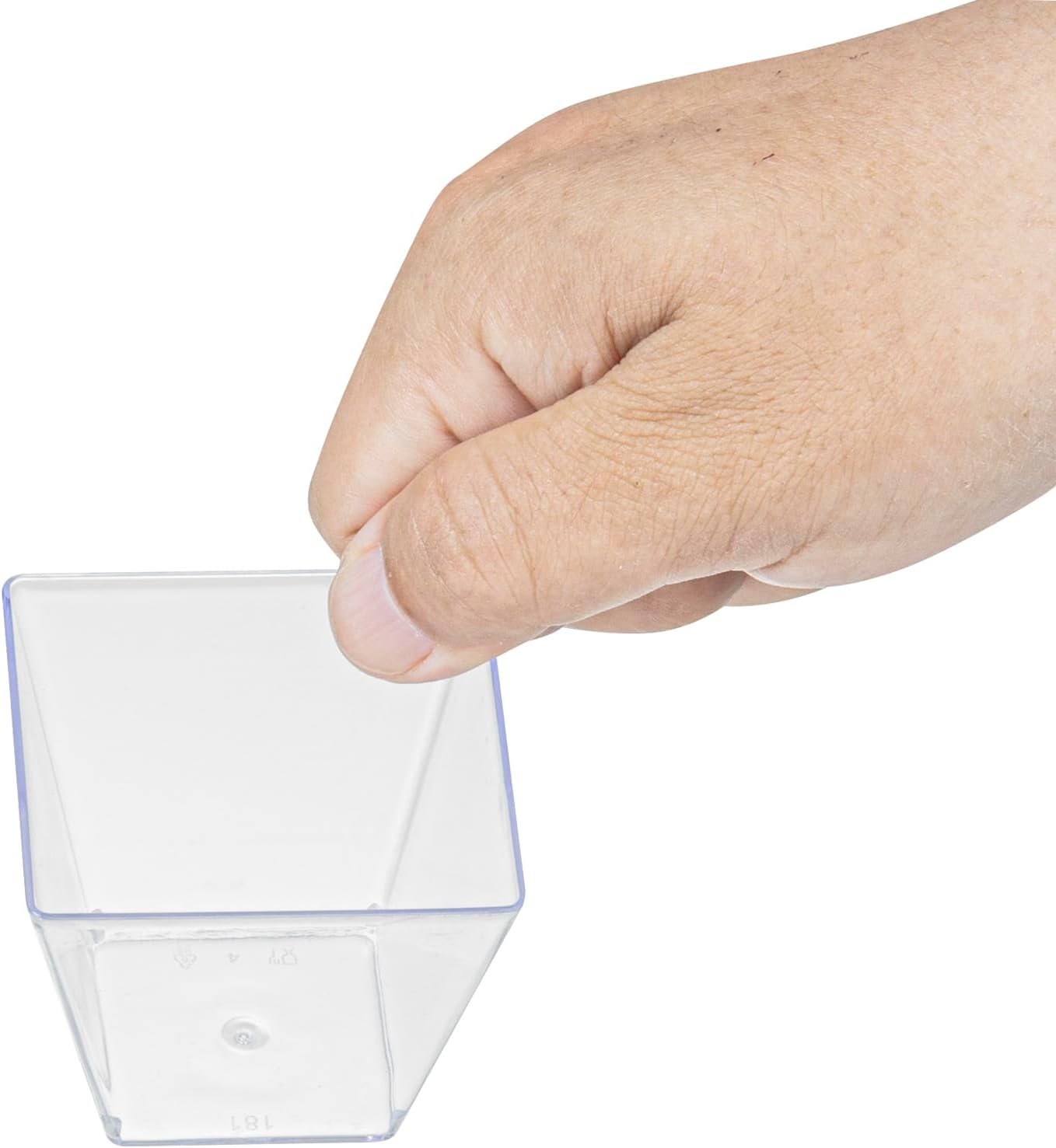 Restaurantware-4 Ounce Mini Kova Cups, 100 Square Small Appetizer Cups - Durable, Disposable, Clear Plastic Parfait Cup, Serve Mousse, Puddings, Or Samples, For Weddings Or Parties