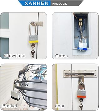 Lock Outdoor Padlocks, Key Lock, Padlocks with Same Key - Laminated Steel Keyed Padlocks with Long Shackle, 6 Pack, for Hasp Latch, Sheds, Fences, Storage Locker, School, Gym