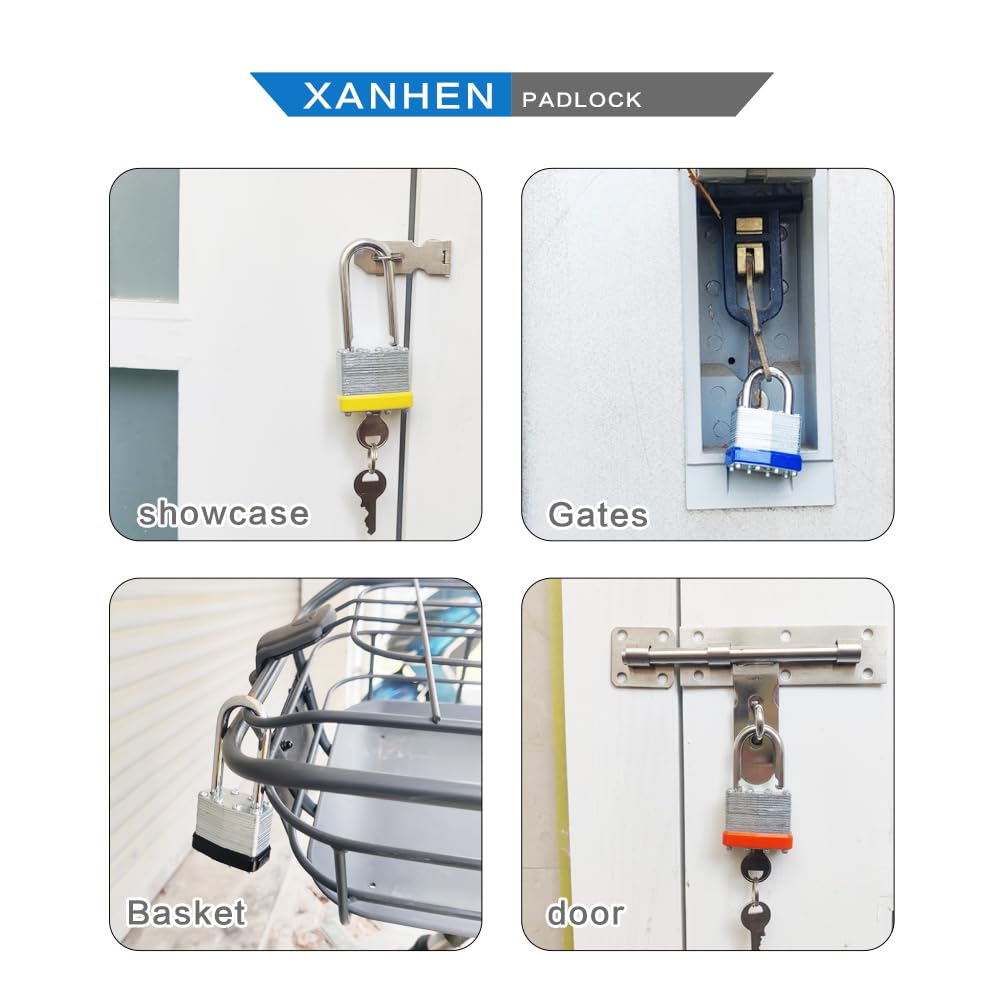 Candados para exteriores, cerradura con llave, candados con la misma llave, candados con llave de acero laminado con grillete largo, paquete de 6, para pestillo de cerrojo, cobertizos, vallas