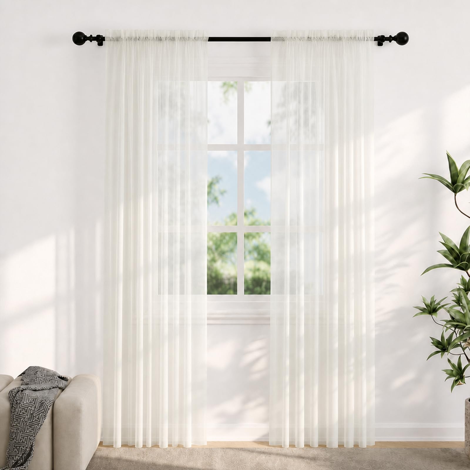 Voile Curtains for Windows 72 Drop, 2 Panels Dual Rod Pocket W56xL72 Inch