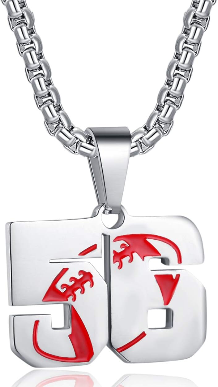 Rehoboth Football Rugby Jersey Number 0-99 Pendant Necklace for Boys Girls Women Men 22+2 Inch Adjustable Stainless Steel Chain