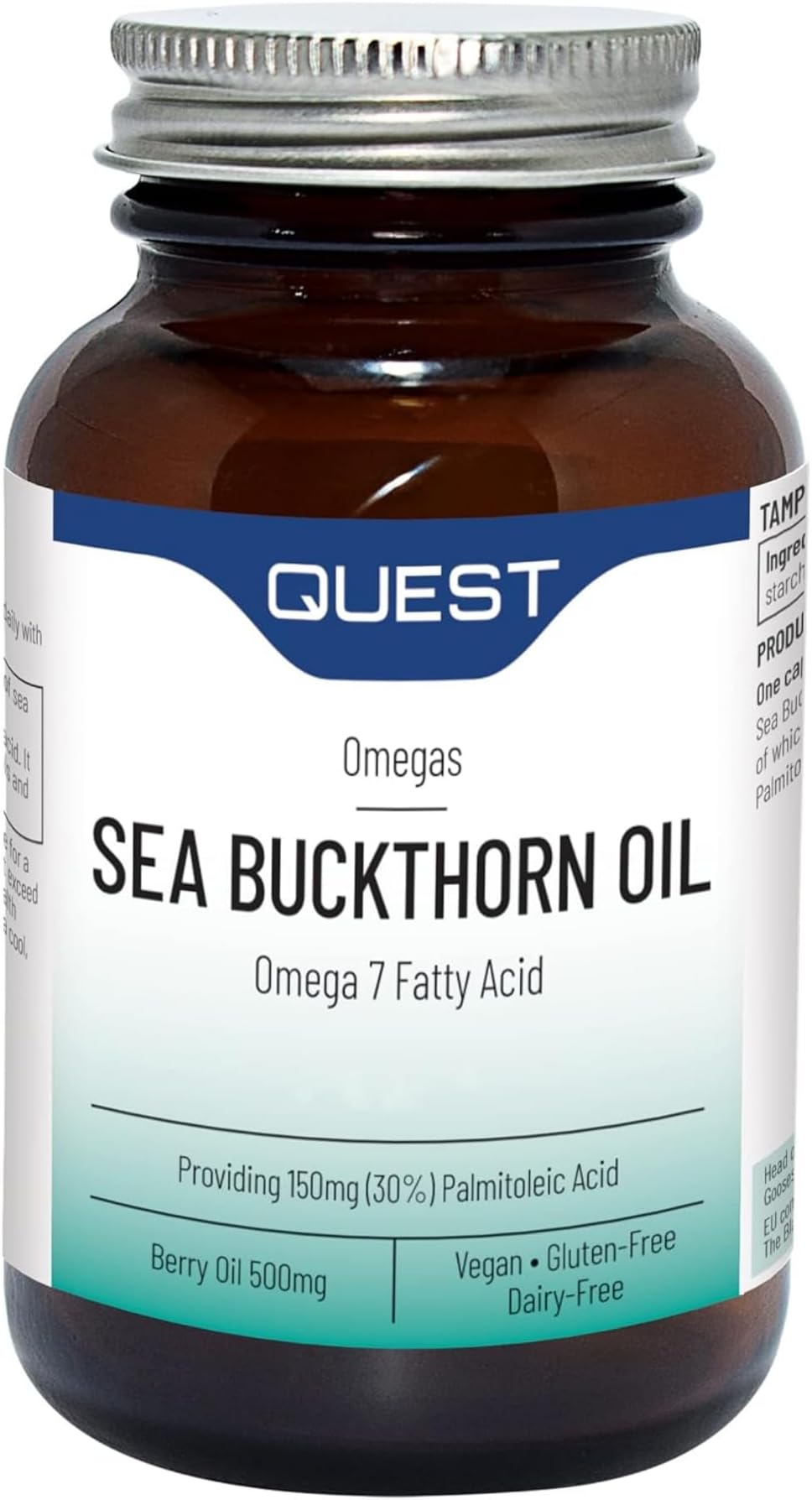 Quest Sea Buckthorn Oil Omega 3, 6 & 7, Berry Oil & Palmitoleic Acid Supplement. Supports Skin & Eye Health Plus Post Menopause Dryness. Vegan Omega Anti-Inflammatory Supplement Tablets (120 Capsules)