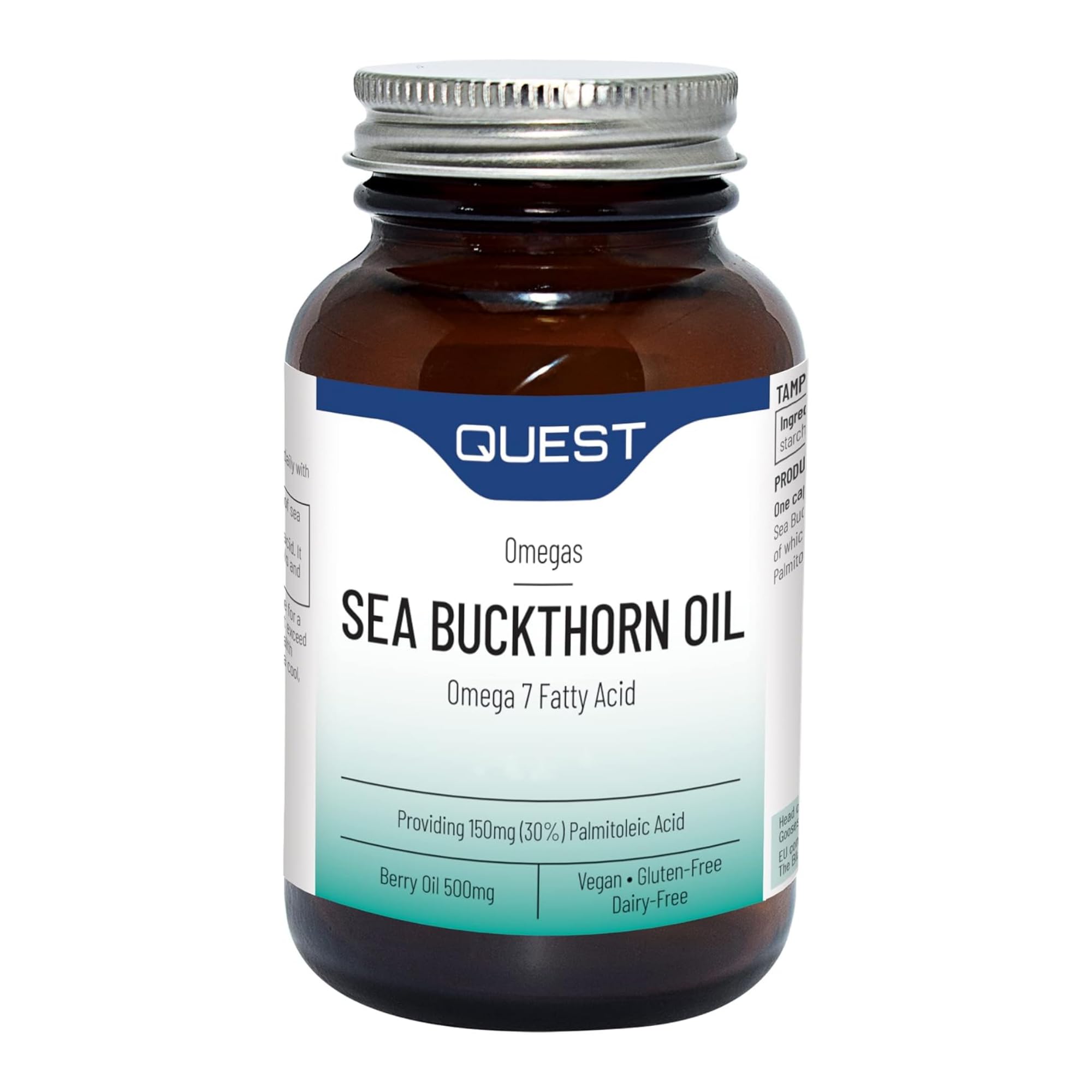 Quest Sea Buckthorn Oil Omega 3, 6 & 7, Berry Oil & Palmitoleic Acid Supplement. Supports Skin & Eye Health Plus Post Menopause Dryness. Vegan Omega Anti-Inflammatory Supplement Tablets (120 Capsules)