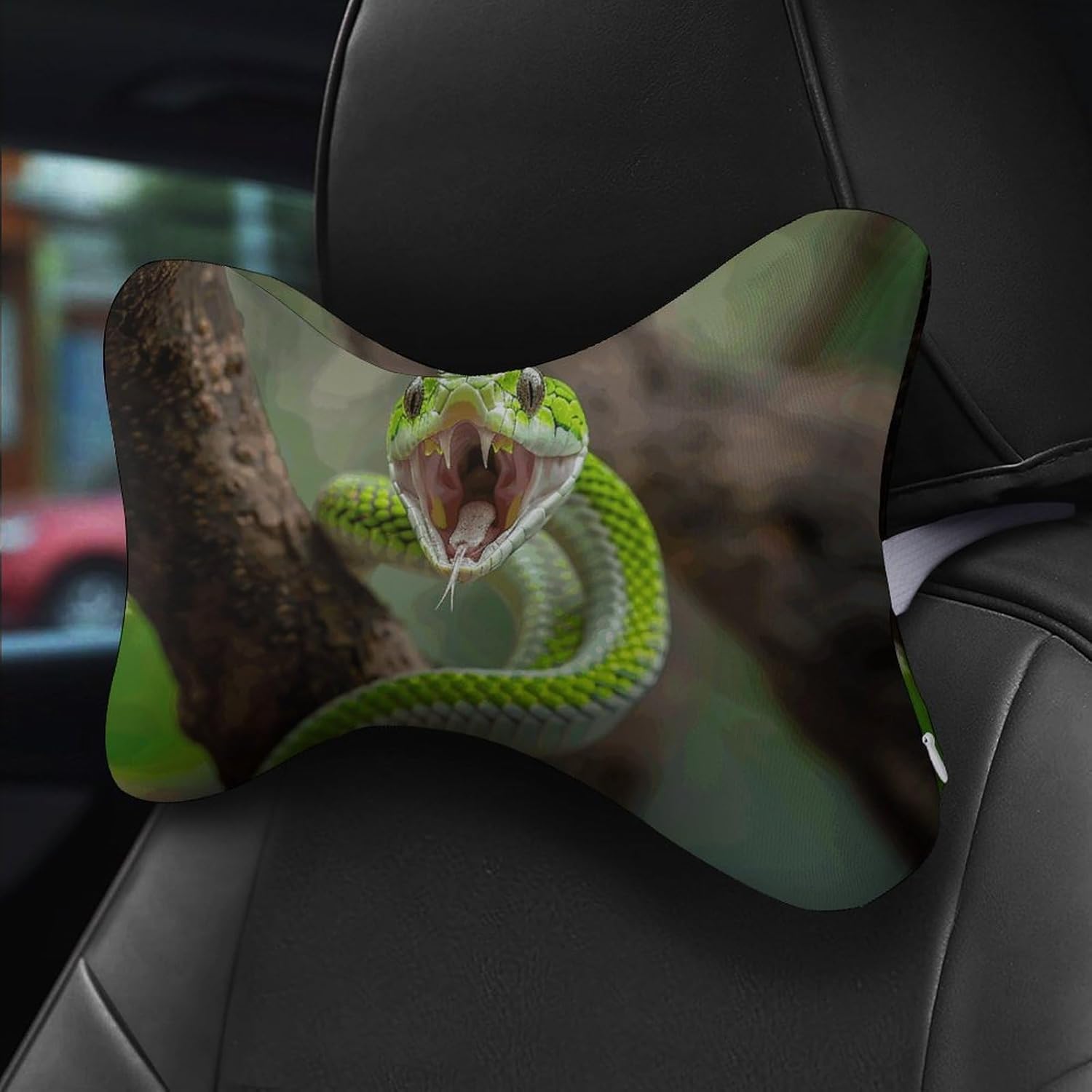Snake Opens Its Mouth Car Neck Pillows Set of 2 Memory Foam Car Pillow Comfortable Head Neck Rest Breathable Removable Cover for Travel Car Seat Driving