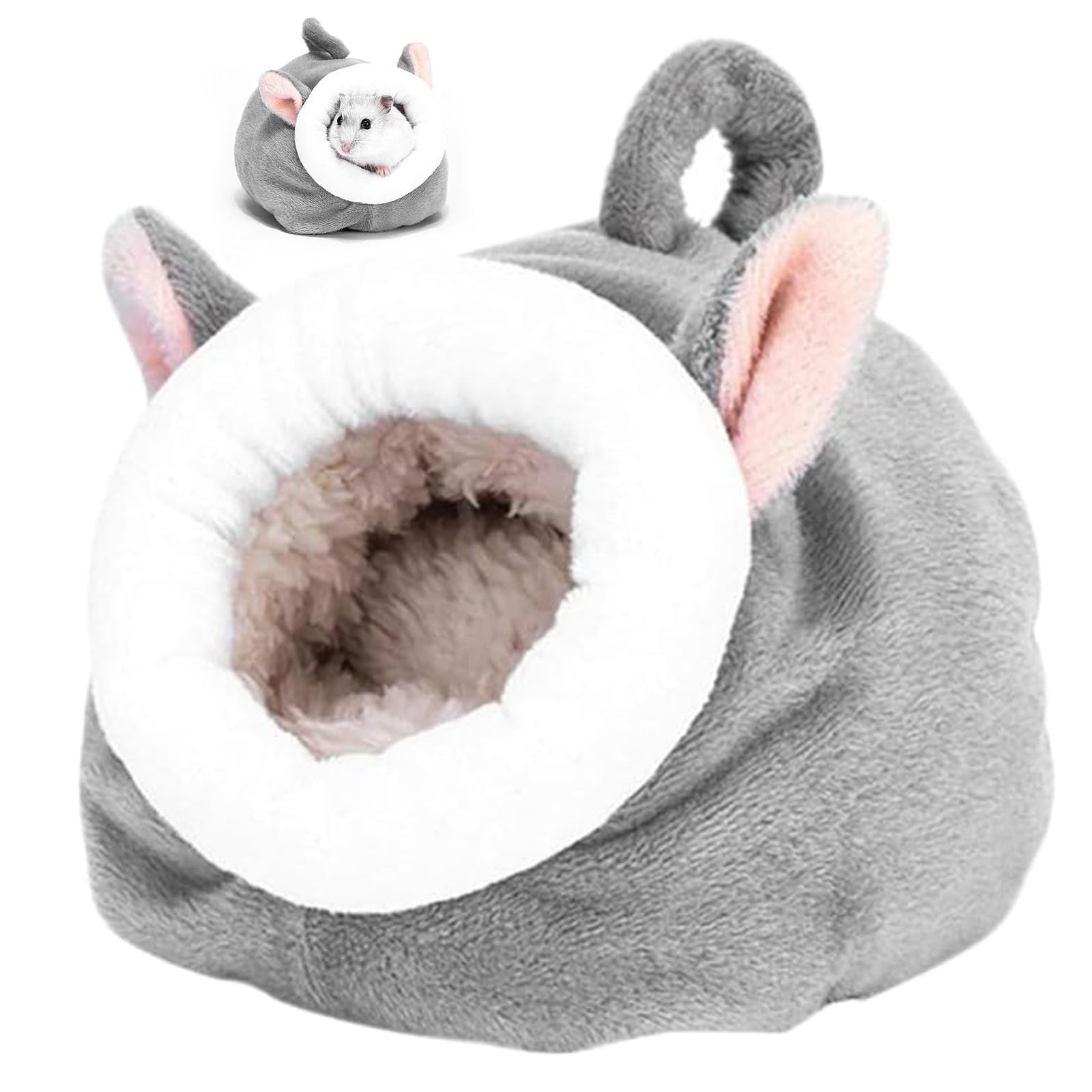 Ryaupy 1 Piezas Casa de Hámster, Mascotas Nido, Cama de Hámster, Saco de Dormir de Invierno cálido, Linda Forma Animal Nido de algodón, Hábitat de Animales Pequeños para Chinchillas, Hámsters (Gris)