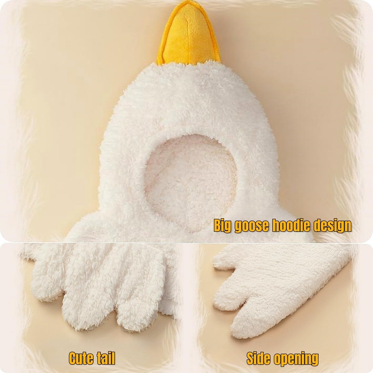 Goose Blanket Hoodie Onesie, Fleece Oversized Wearable Blanket Hoodie with Sleeves and Goose Feet Slippers - Image 7