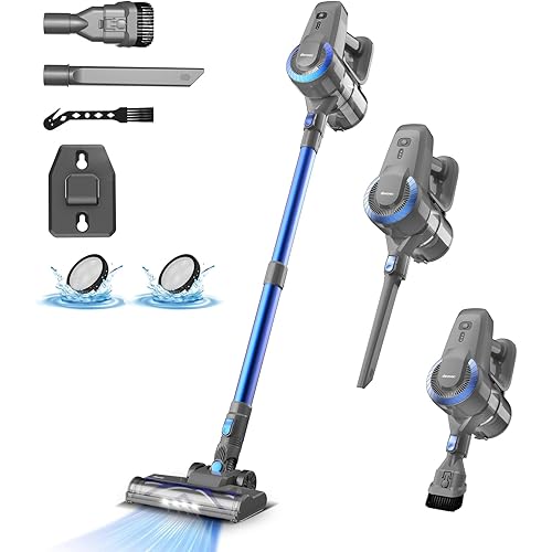 DEVOAC Cordless Vacuum Cleaner, Ultra-Lightweight Stick Vacuum, 2200mAh Battery Up to 40mins Runtime, 6 in 1 Powerful Handheld Vacuum for Home Hard Floor Carpet Pet Hair (Sky)
