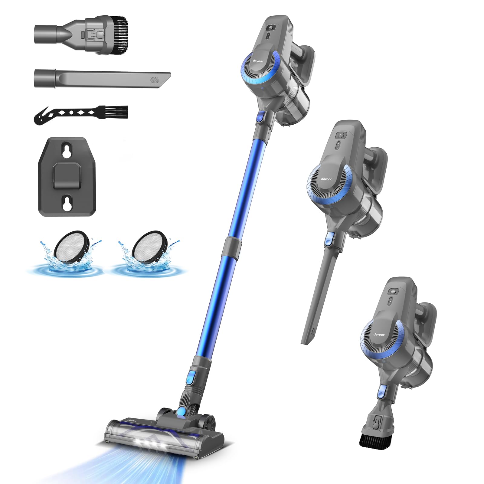 DEVOAC N300 Cordless Vacuum Cleaner 6 in 1 Lightweight Stick Vacuum 2200mAh Battery Up to 40mins Runtime Powerful