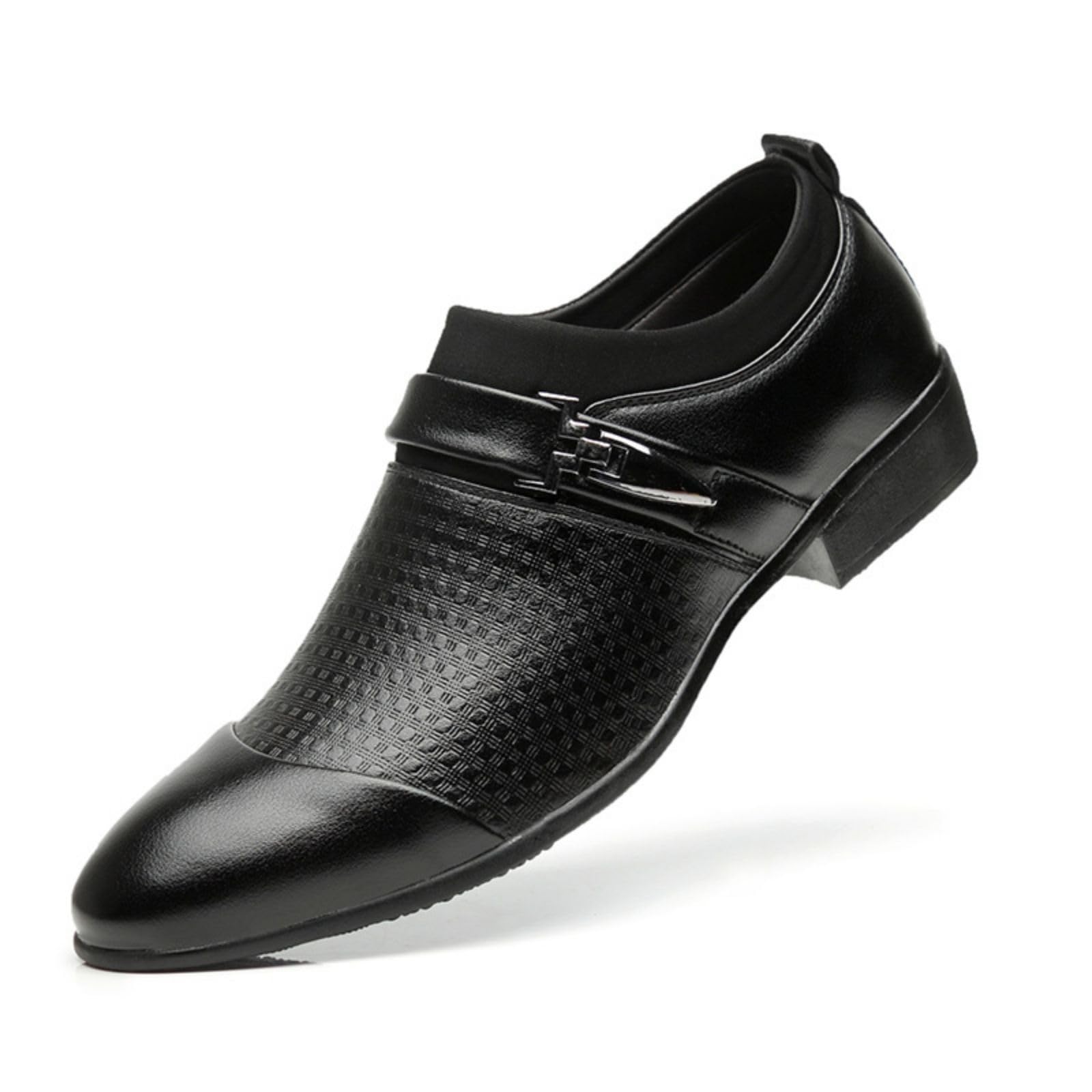Mens Dress Shoes Leather Formal Business Oxford Casual Weaving Stripes Lightweight Comfortable Pointed Toe Shoes