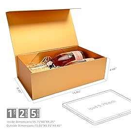 LIFELUM Gift Boxes with Lids for Presents 5 Pack 13.85 x 8.35 x 4.45 inch Gold Gift Boxes with Ribbon,Card,Shredded Paper Filler Gift Box for Valentine\'s day,Christmas