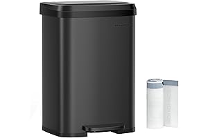 SONGMICS 13-Gallon Stainless Steel Kitchen Trash Can: Space-Saving, Durable, and Black