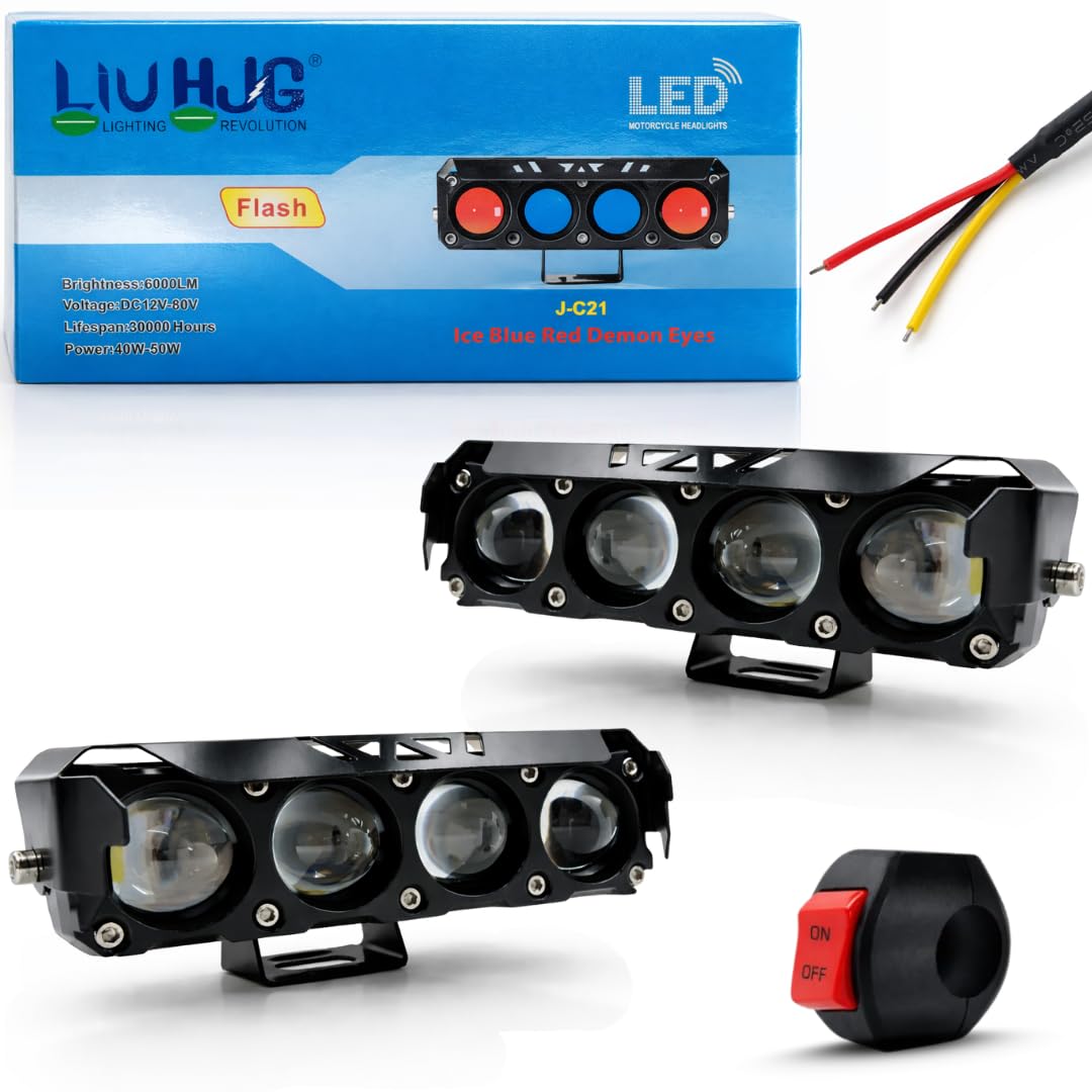 LIU HJG Yellow/White 4 LED 100 Watt Fog Light With Devil Eye Univesal For Bike & Car (12V-80V, Pack of 2)-image-35