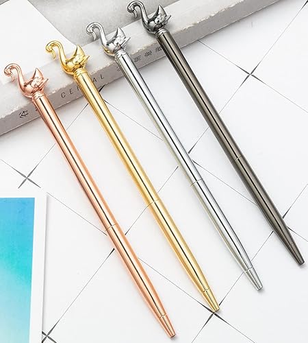 Miniatura 2 de Gullor 4 bolígrafos retráctiles, con forma de cisne, punta media, punta media, tinta negra, oro