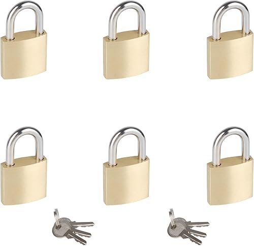 Fuaxat Paquete de 6 cerraduras pequeñas con las mismas llaves, mini cerraduras de equipaje de latón macizo de 0.98 pulgadas (0.984 in), candados