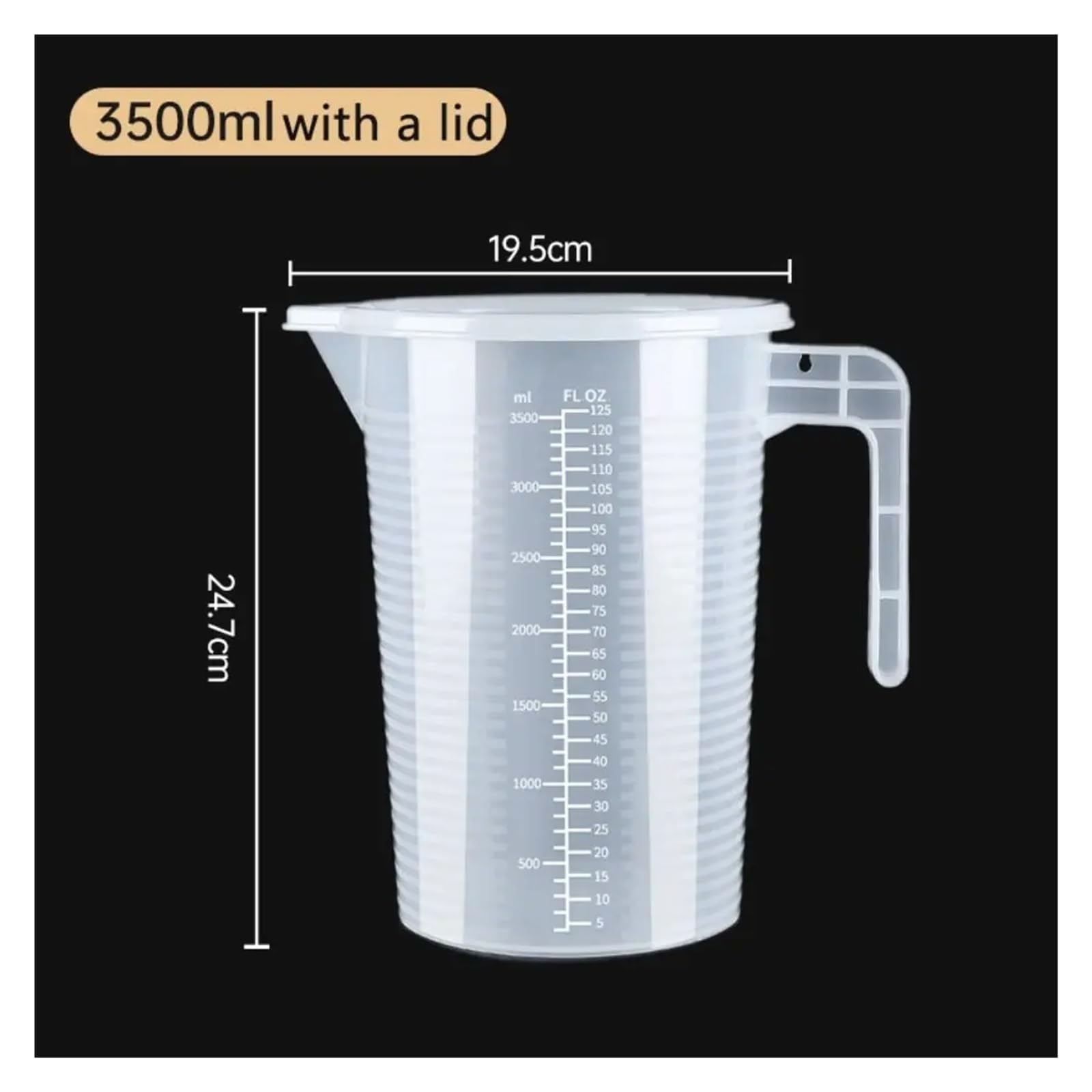 Vaso medidor graduado transparente de plástico de gran capacidad for laboratorio, con tapa. Vaso mezclador transparente for cocina y repostería.(3500ml(with a lid))