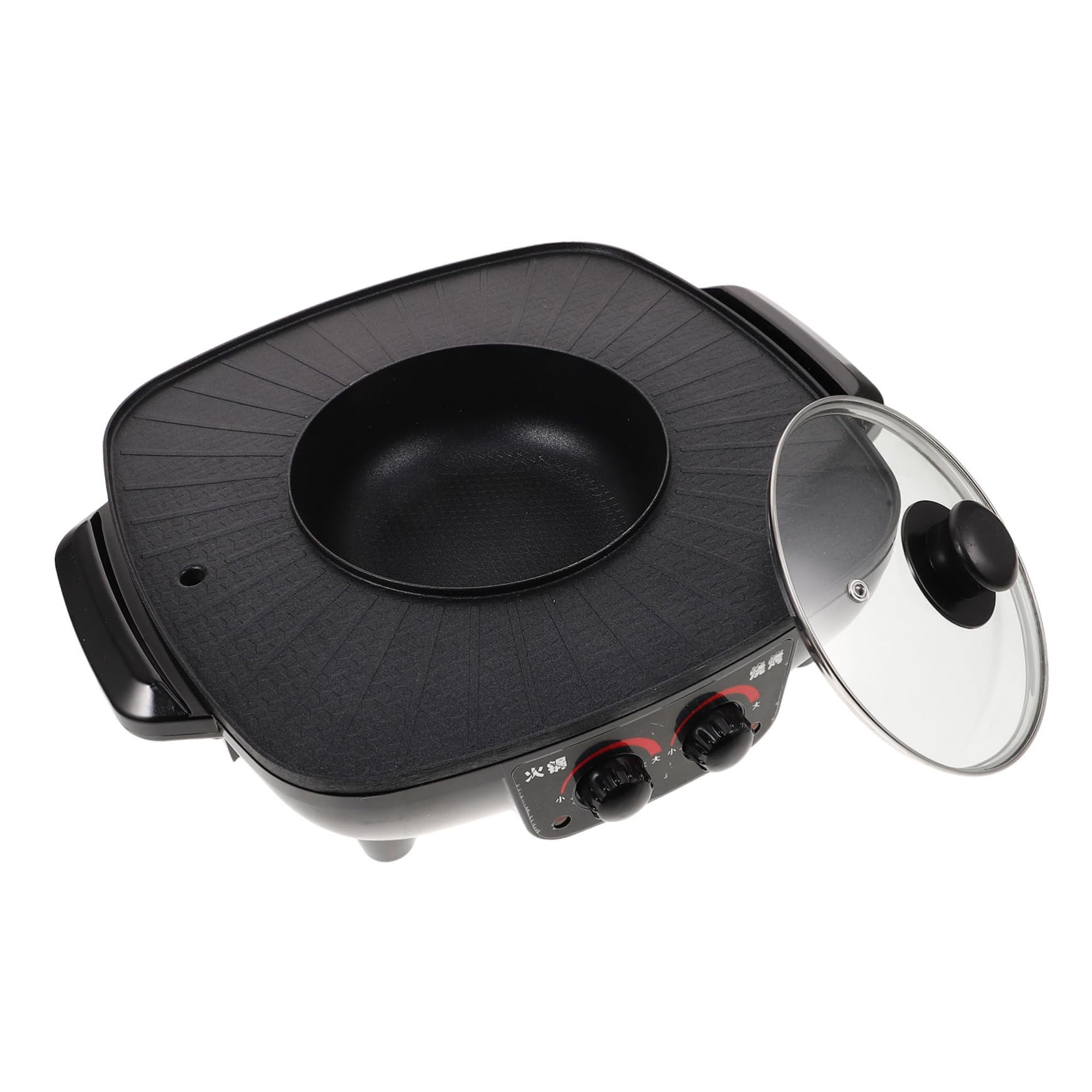 GRIRIW Electric Hot Pot Machine Bbq Grill Triangle Plug Non-stick Surface Health Care