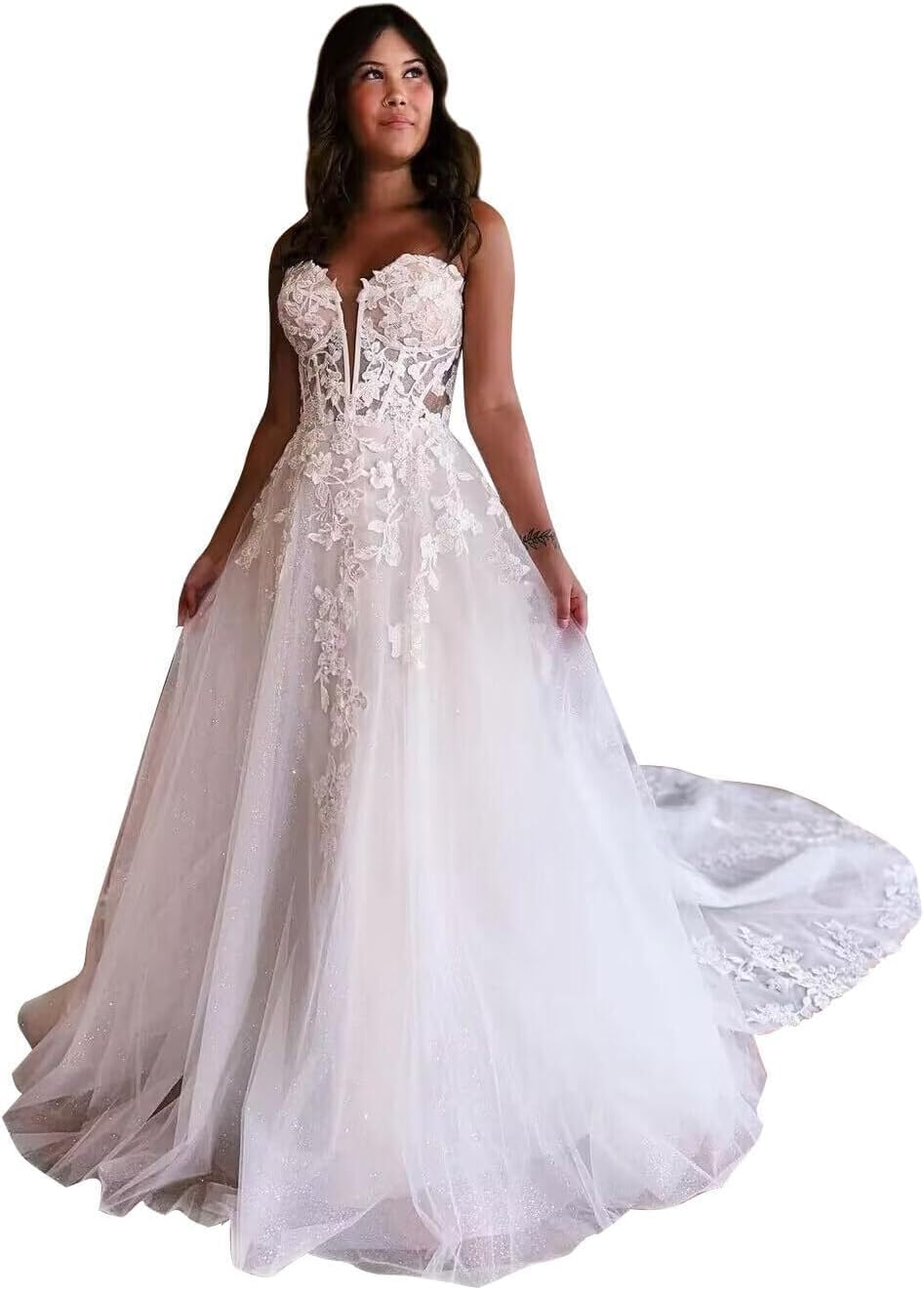 Women's Lace Mermaid Wedding Dresses for Bride Sexy V Neck Sleeveless Beach Bridal Gowns with Train LAW200