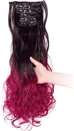 Miniatura 16 de Extensiones de pelo de 24 a 26 pulgadas, 6 unidades, 16 clips rizados, ondulados, rectos, gruesos, clip en extensiones de pelo sintético.