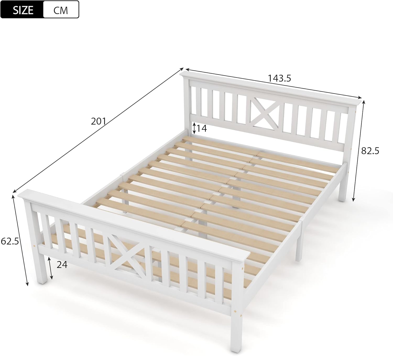 Buy Double Bed Frame, 4FT6 Wooden Bed Frame with Headboard and