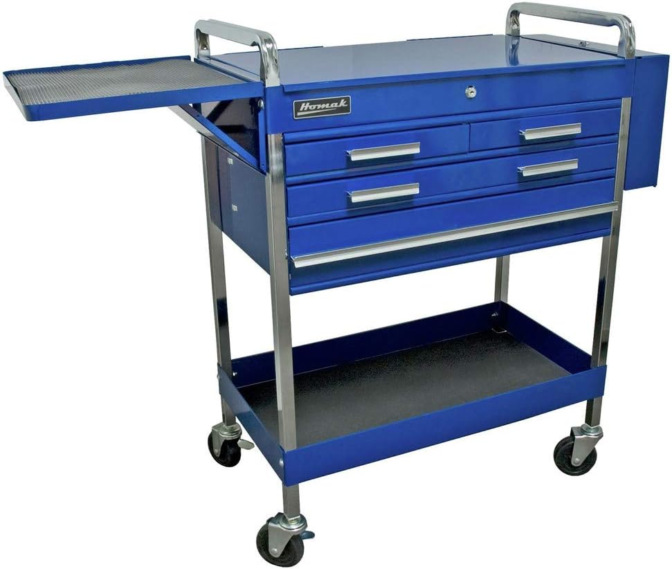Homak 4-Drawer Flip-Top Utility Super Cart, Blue, 30 Inches