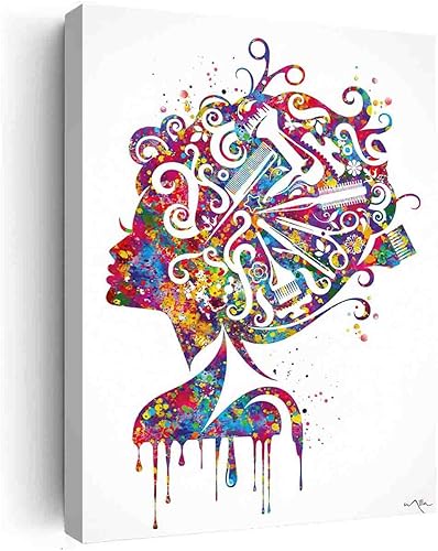 DAVUD Arte de pintura de acuarela, arte para estilista, impresión de acuarela, arte de peluquería para peluquería, arte de pared, peluquería, regalo